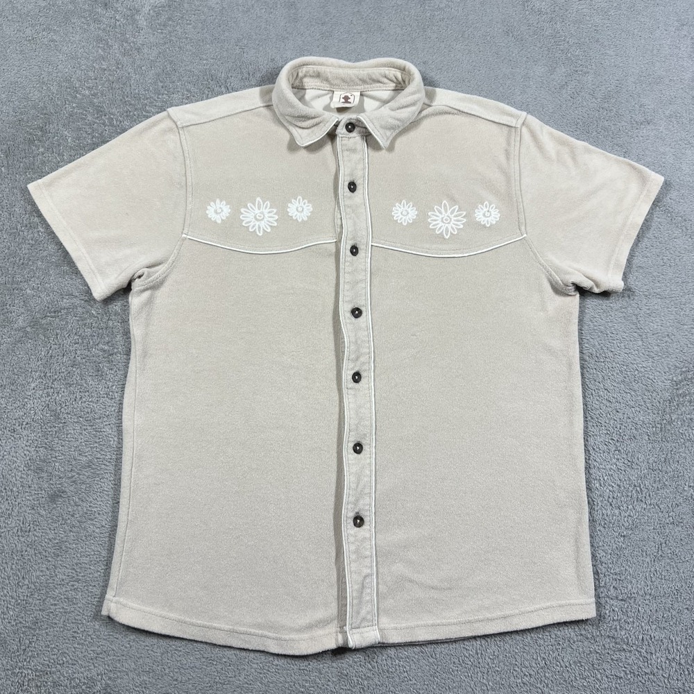 Dandy Del Mar Gaucho Terry Cloth Shirt Mens Small Embroidered Floral Button Up